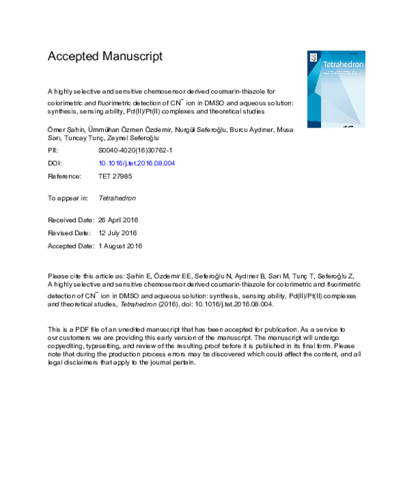 (PDF) A highly selective and sensitive chemosensor derived coumarin ...