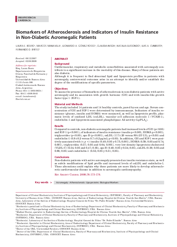(PDF) Biomarkers of Atherosclerosis and Indicators of Insulin ...