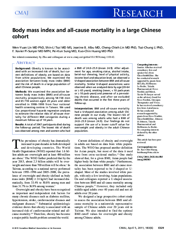 (PDF) Body mass index and all-cause mortality in a large Chinese cohort