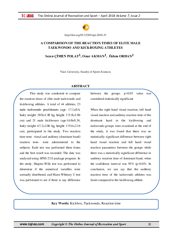 (PDF) A Comparison of the Reaction Times of Elite Male Taekwondo and ...
