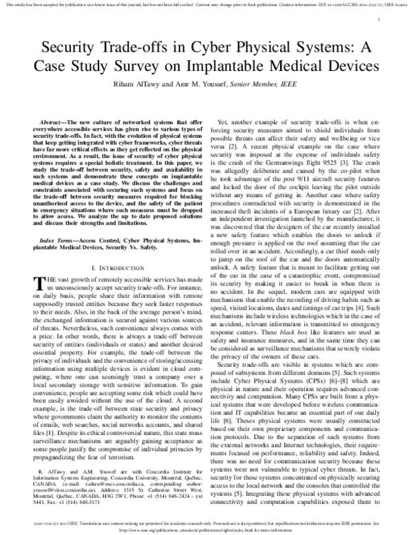 (PDF) Security Tradeoffs in Cyber Physical Systems: A Case Study Survey ...