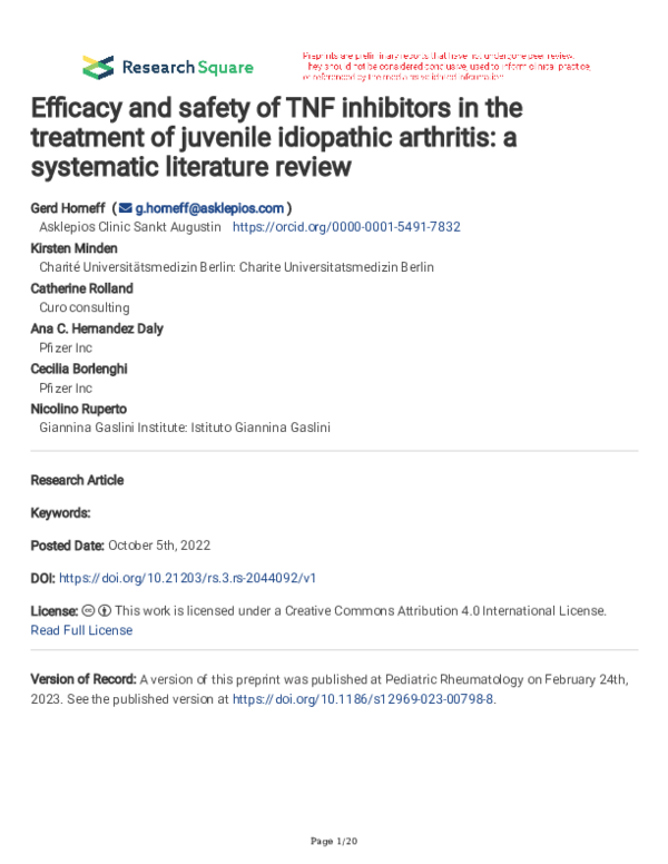 (PDF) Efficacy and safety of TNF inhibitors in the treatment of ...