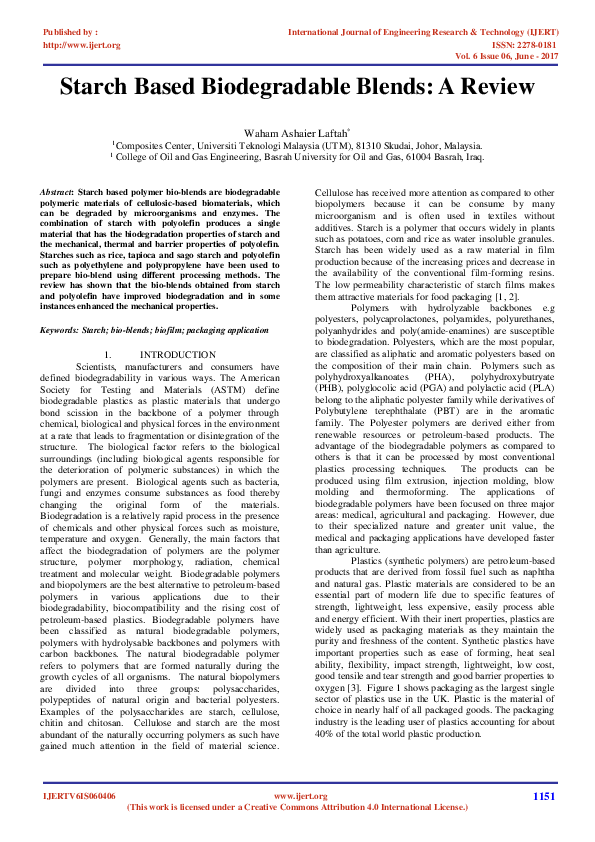 (PDF) Starch Based Biodegradable Blends: A Review