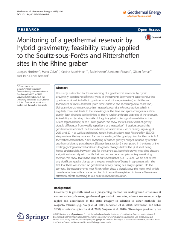 (PDF) Monitoring of a geothermal reservoir by hybrid gravimetry ...