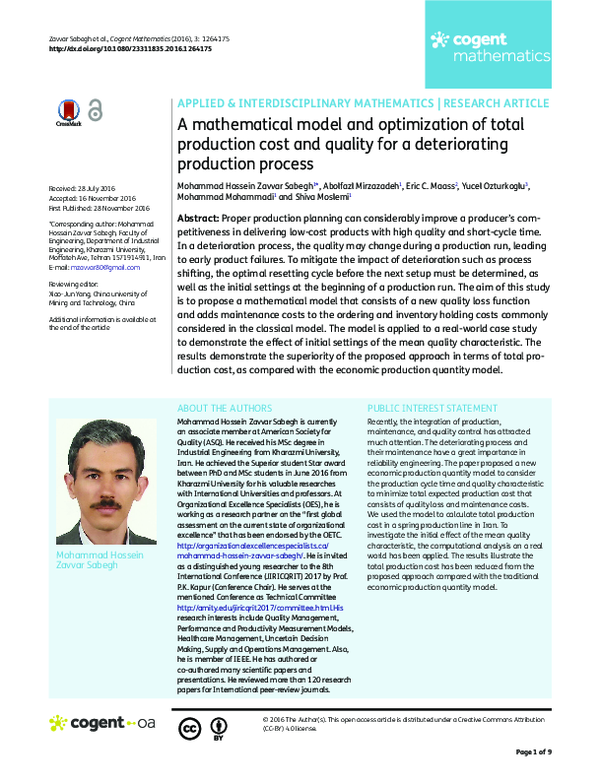 (PDF) A mathematical model and optimization of total production cost ...