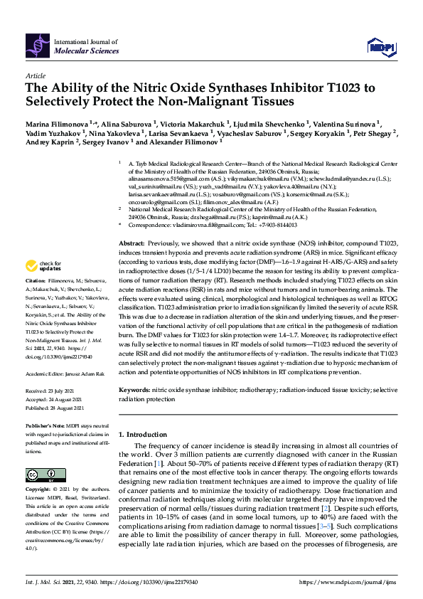 (PDF) The Ability of the Nitric Oxide Synthases Inhibitor T1023 to ...