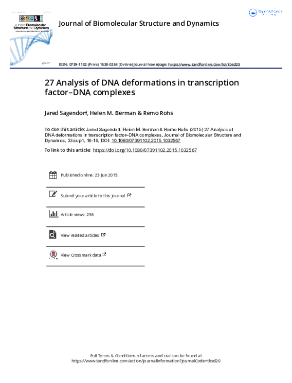 (PDF) 27 Analysis of DNA deformations in transcription factor–DNA complexes