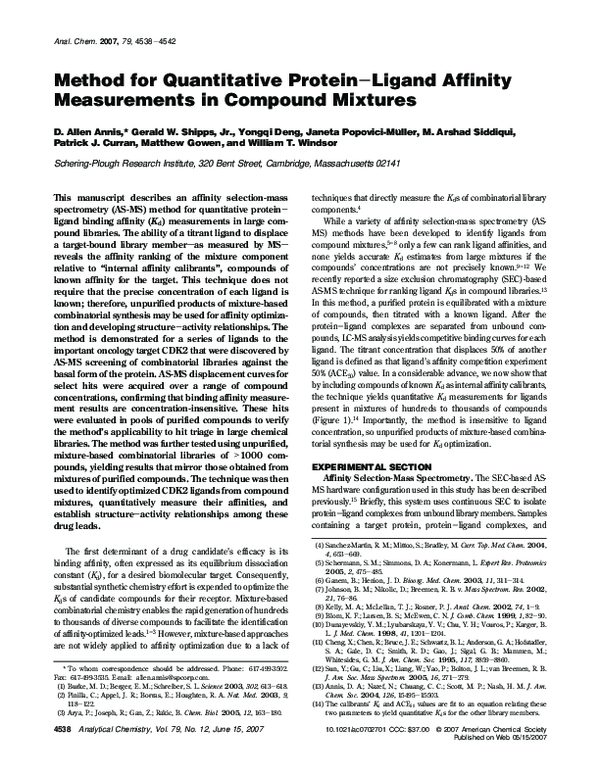 (PDF) Method for Quantitative Protein−Ligand Affinity Measurements in ...