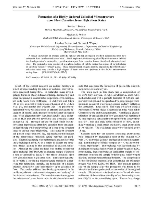 (PDF) Formation of a Highly Ordered Colloidal Microstructure upon Flow ...