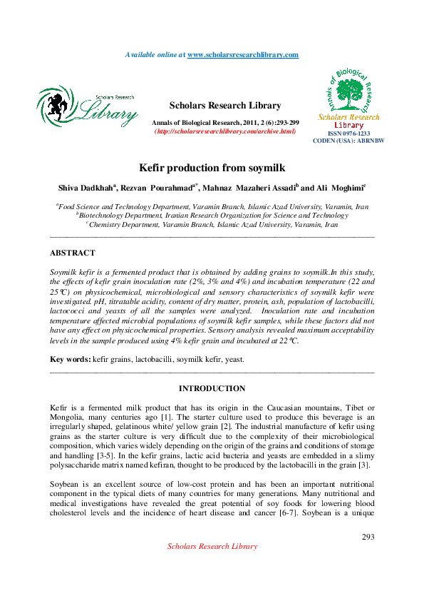 (PDF) Kefir production from soymilk