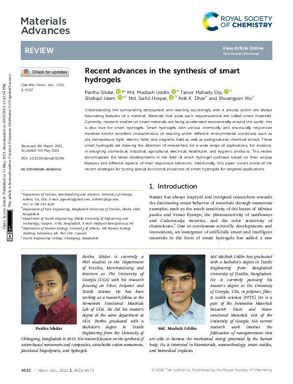 (PDF) Recent advances in the synthesis of smart hydrogels