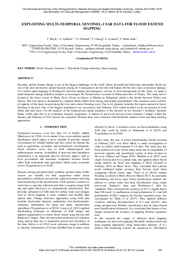(PDF) Exploiting Multi-Temporal SENTINEL-1 Sar Data for Flood Extend ...