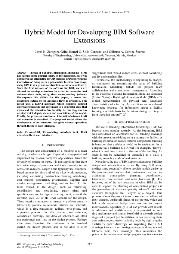 (PDF) Hybrid Model for Developing BIM Software Extensions