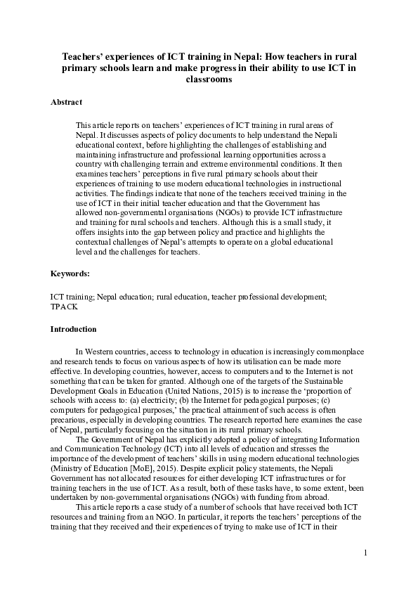 Pdf Teachers Experiences Of Ict Training In Nepal How Teachers In