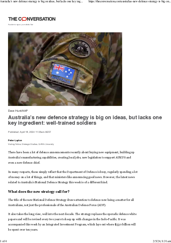 (PDF) Australia’s new defence strategy is big on ideas, but lacks one ...