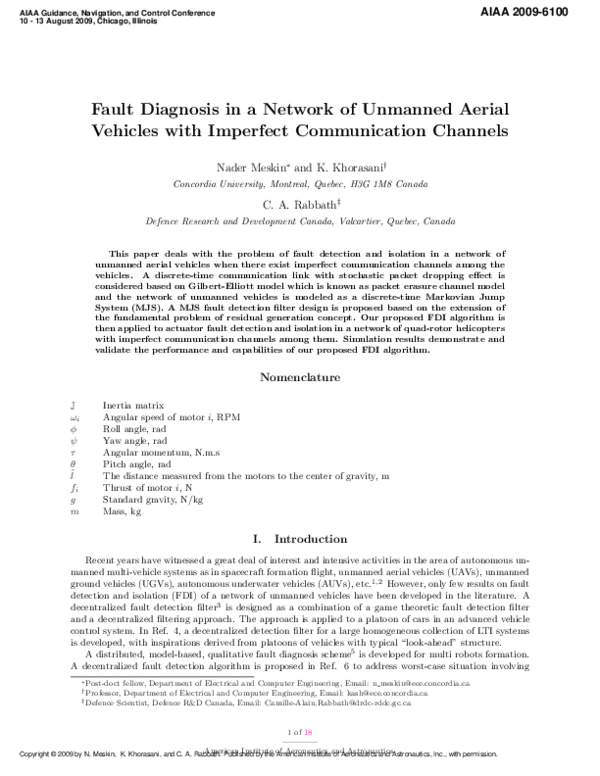 (PDF) Fault Diagnosis in a Network of Unmanned Aerial Vehicles with ...