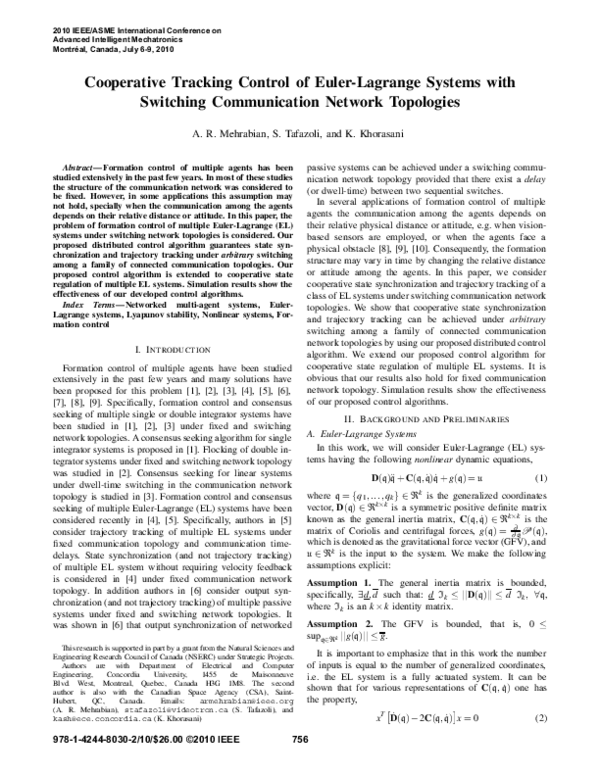 (PDF) Cooperative tracking control of Euler-Lagrange systems with ...