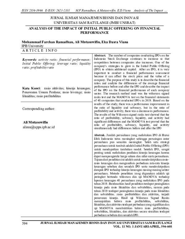 (PDF) Analysis of the Impact of Initial Public Offering on Financial ...