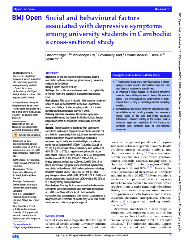 (PDF) Social and behavioural factors associated with depressive ...