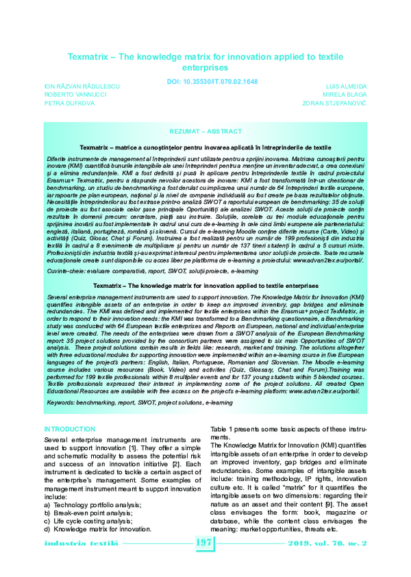 (PDF) Texmatrix – The knowledge matrix for innovation applied to ...