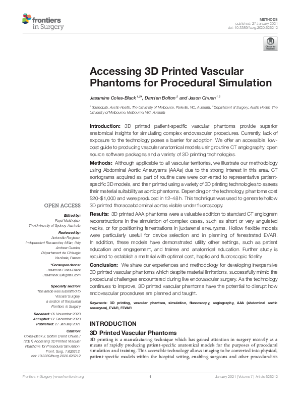 (PDF) Accessing 3D Printed Vascular Phantoms for Procedural Simulation