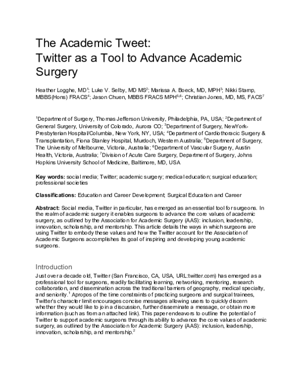 (PDF) The academic tweet: Twitter as a tool to advance academic surgery