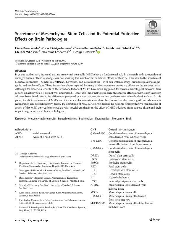 (PDF) Secretome of Mesenchymal Stem Cells and Its Potential Protective ...