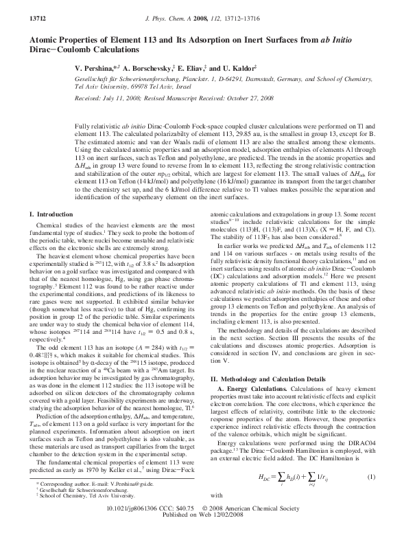 (PDF) Atomic Properties of Element 113 and Its Adsorption on Inert ...