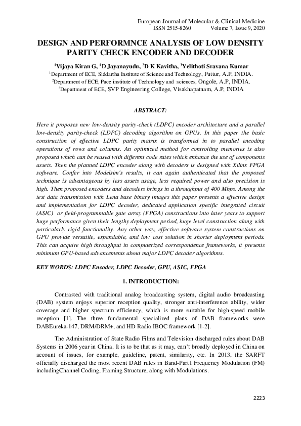 (PDF) Design and Performnce Analysis of Low Density Parity Check ...
