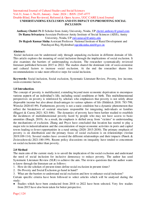 (PDF) UNDERSTANDING EXCLUSION AND ITS IMPACT ON PROMOTING SOCIAL INCLUSION
