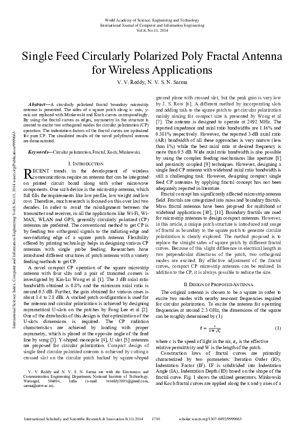 (PDF) Single Feed Circularly Polarized Poly Fractal Antenna For ...