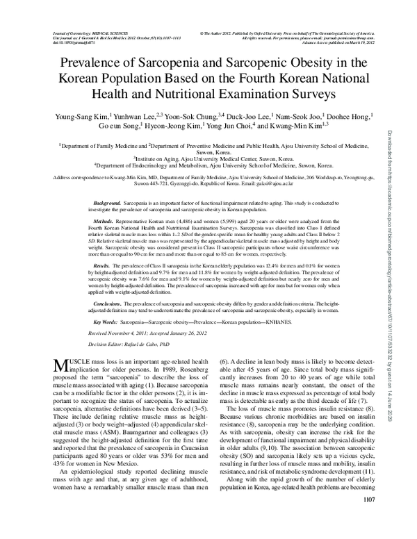 (PDF) Prevalence of Sarcopenia and Sarcopenic Obesity in the Korean ...