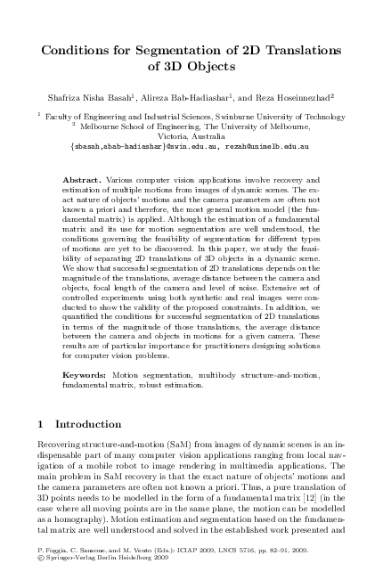 (PDF) Conditions for Segmentation of 2D Translations of 3D Objects