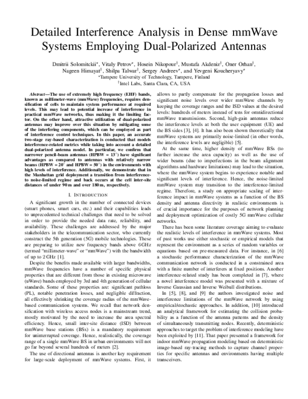 (PDF) Detailed Interference Analysis in Dense mmWave Systems Employing ...