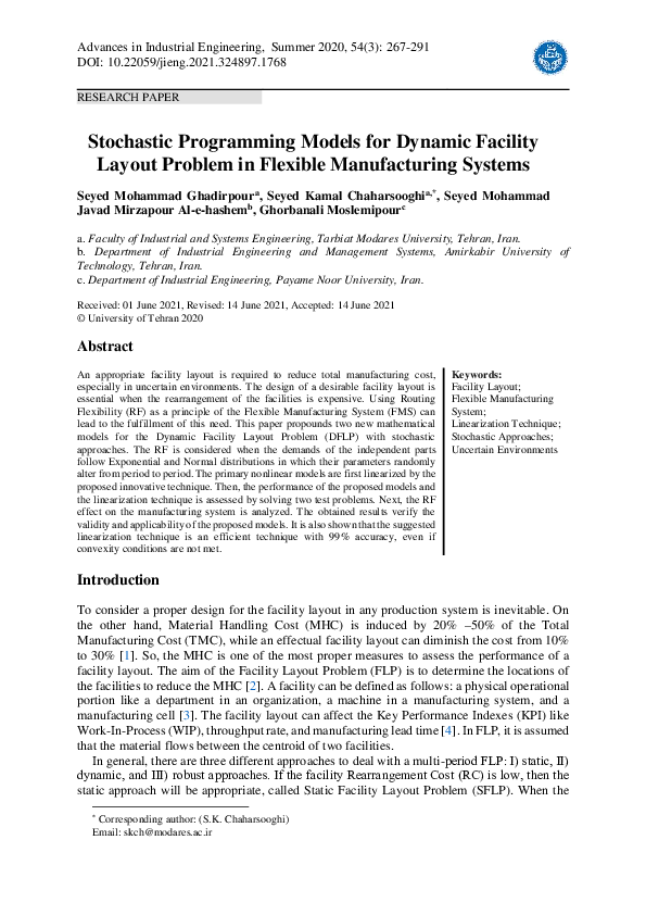 (PDF) Stochastic Programming Models for Dynamic Facility Layout Problem ...