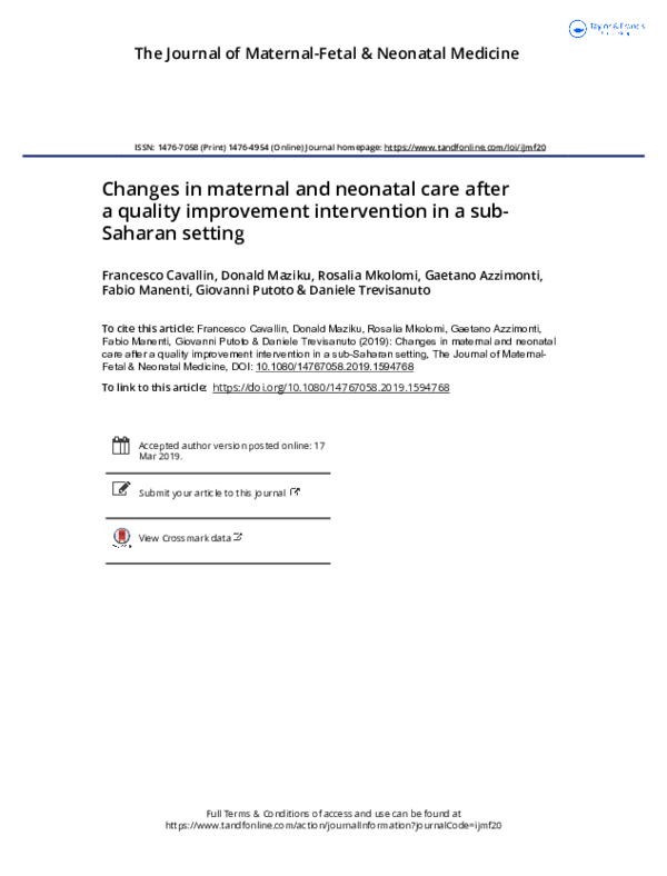 (PDF) Changes in maternal and neonatal care after a quality improvement ...