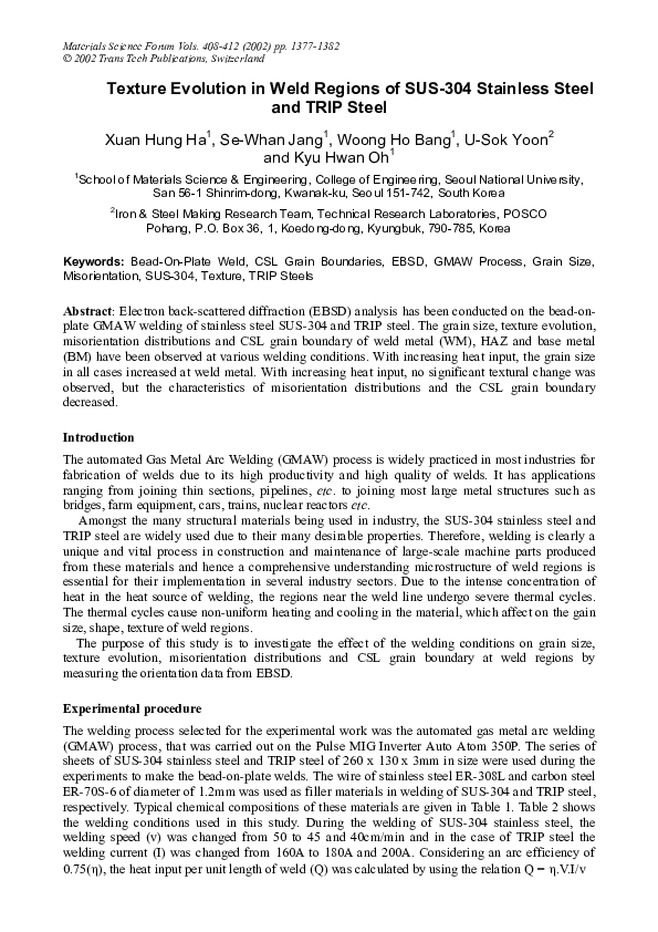 (PDF) Texture Evolution in Weld Regions of SUS-304 Stainless Steel and ...