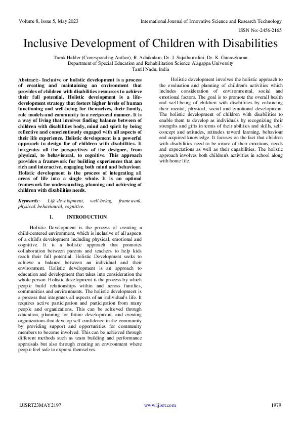 (PDF) Inclusive Development of Children with Disabilities