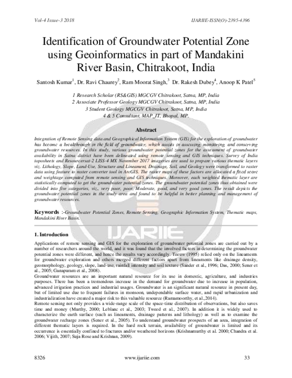 (PDF) Identification of Groundwater Potential Zone using Geoinformatics ...