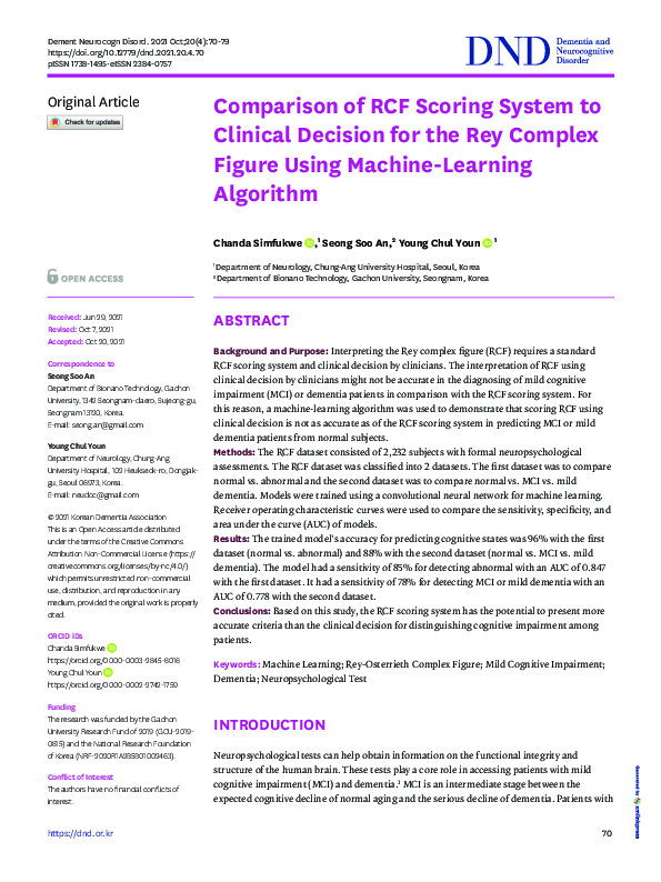 (PDF) Comparison of RCF Scoring System to Clinical Decision for the Rey ...