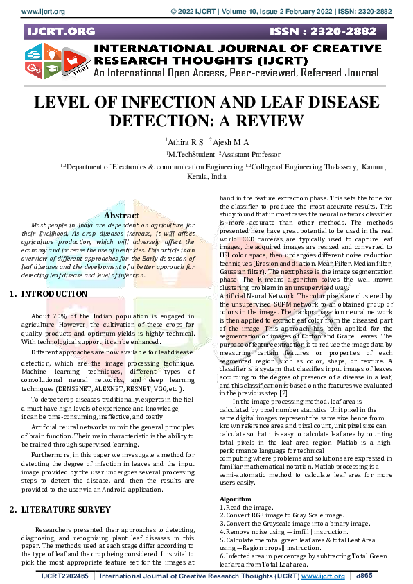 (PDF) Level of Infection and Leaf Disease Detection: A Review