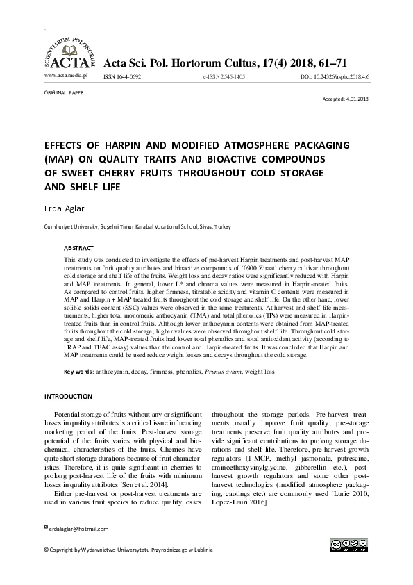 (PDF) Effects of Harpin and Modified Atmosphere Packaging (Map) on ...