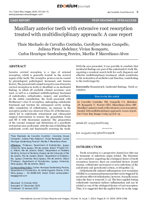 (PDF) Maxillary anterior teeth with extensive root resorption treated ...