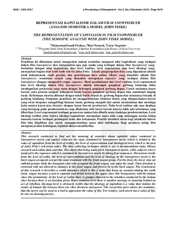 (PDF) Representasi Kapitalisme Dalam Film Snowpiercer (analisis