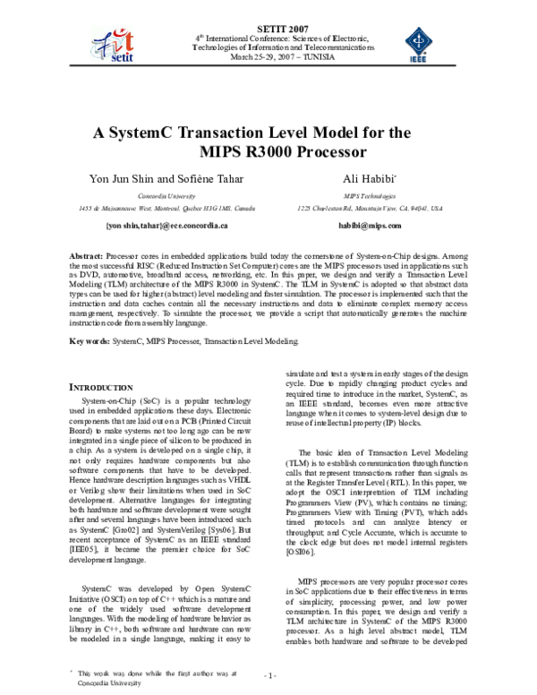 (PDF) A SystemC Transaction Level Model for the MIPS R3000 Processor