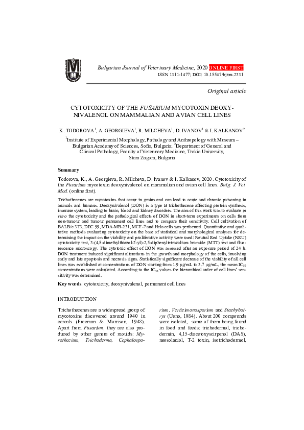 (PDF) Cytotoxicity of the Fusarium mycotoxin deoxynivalenol on ...