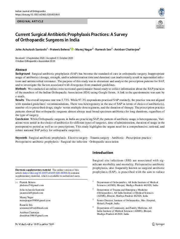 (PDF) Current Surgical Antibiotic Prophylaxis Practices: A Survey of ...