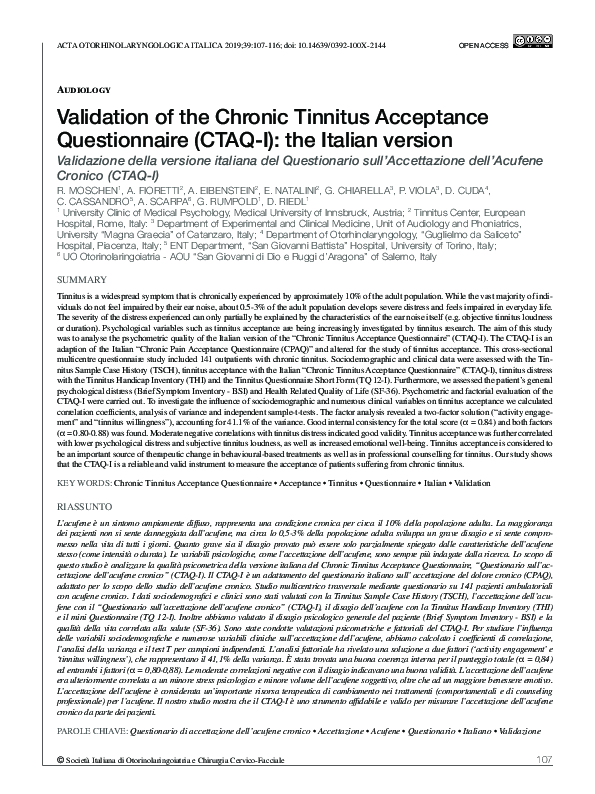 (PDF) Validation of the Chronic Tinnitus Acceptance Questionnaire (CTAQ ...