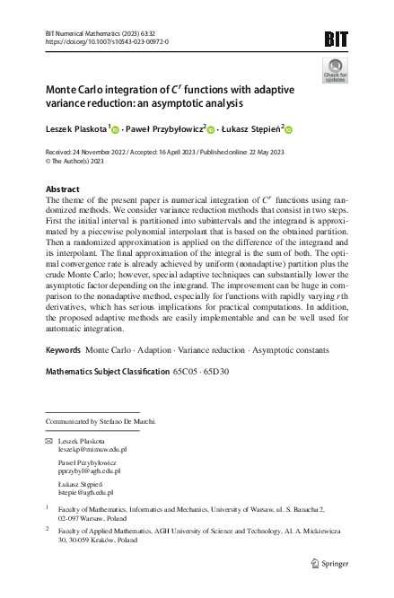 (PDF) Monte Carlo integration of $$C^r$$ functions with adaptive ...