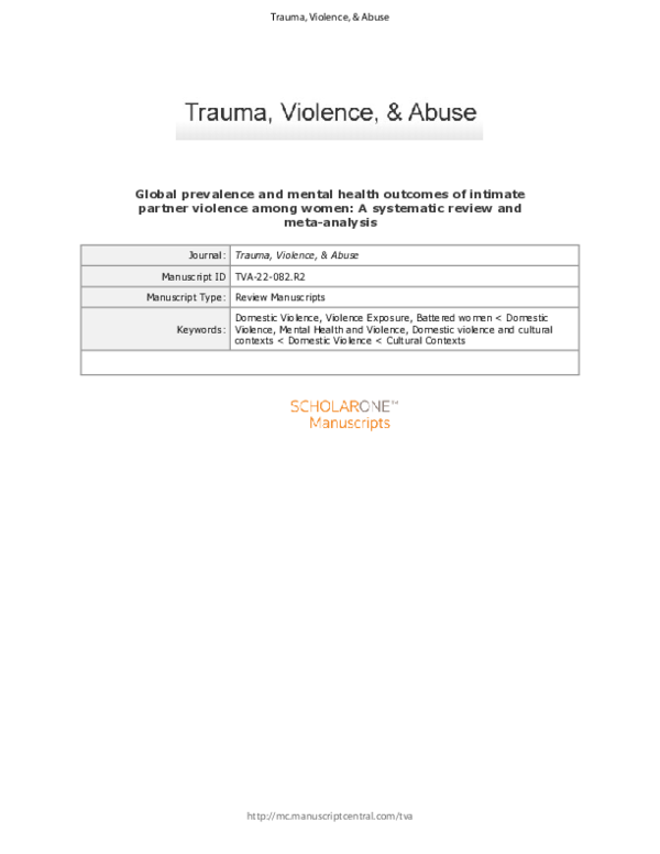 (PDF) Global Prevalence and Mental Health Outcomes of Intimate Partner ...